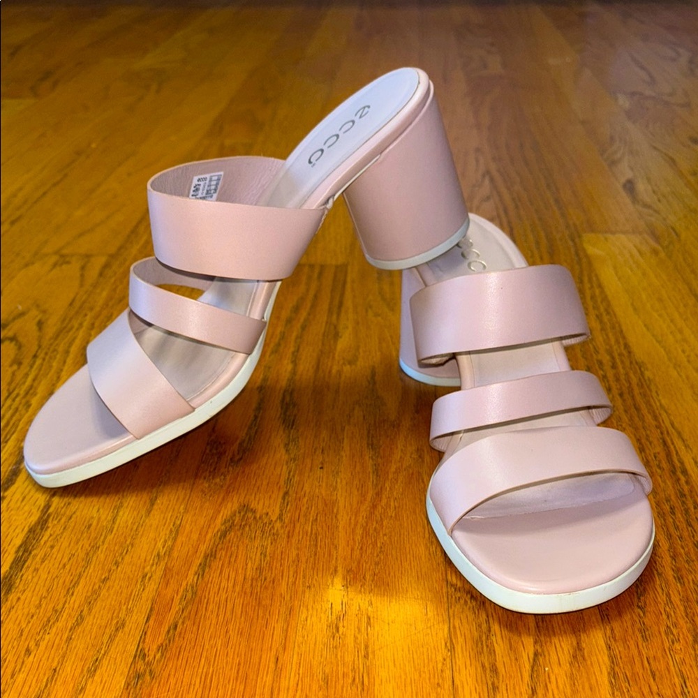 Ecco Women's Blush Pink Triple-Strap Block Heel Sandals